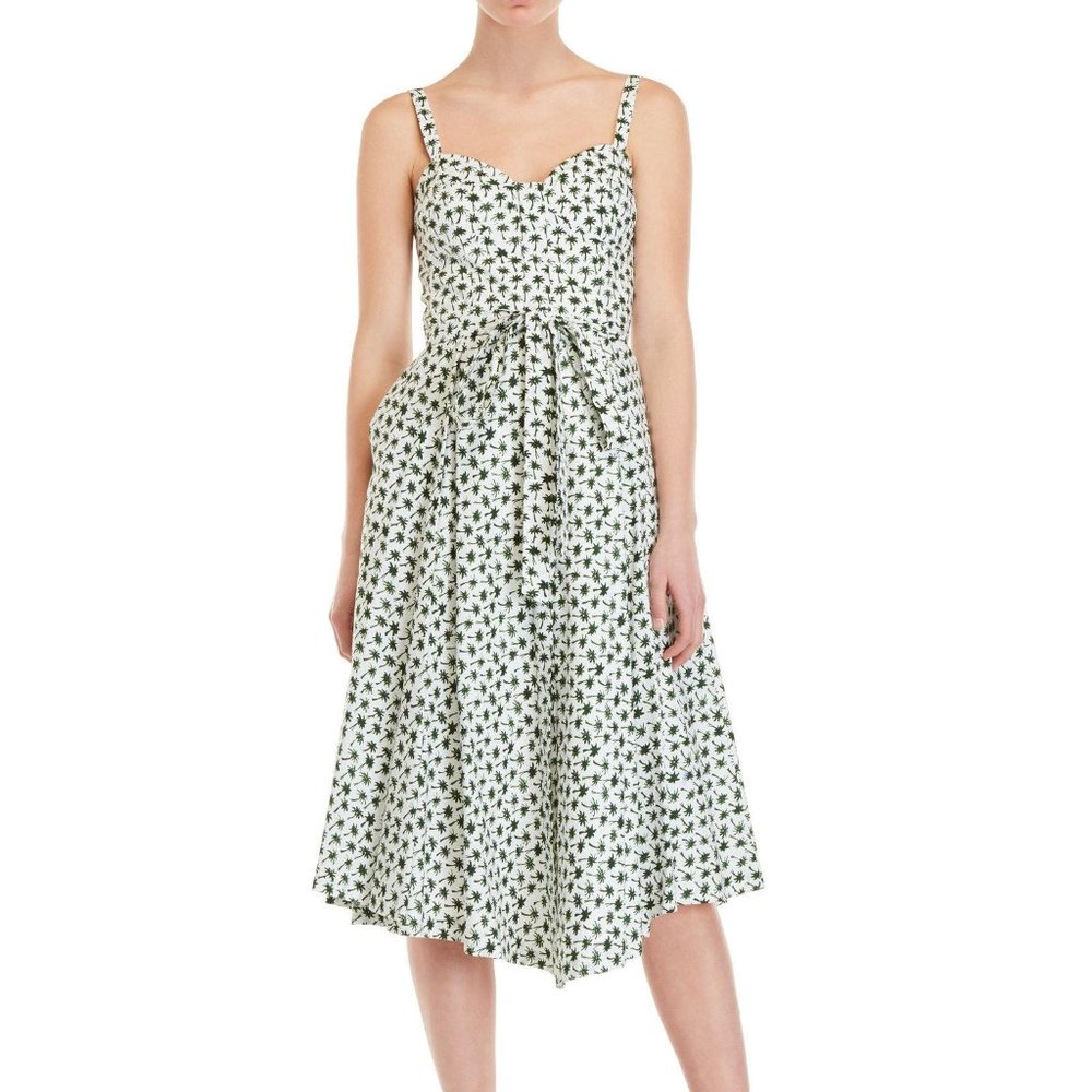 Milly Palm Tree Cotton Front Tie Midi Tea Dress - Picture 1 of 4